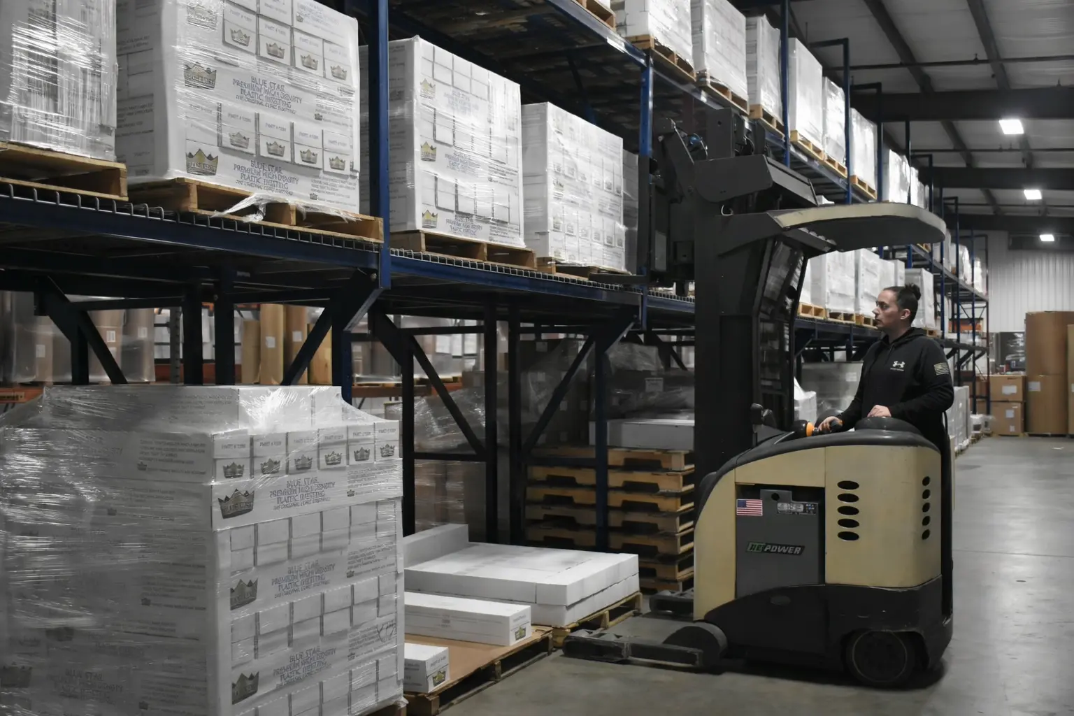 Forklift in warehouse